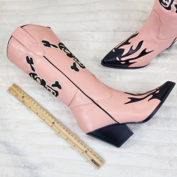 Ghost Rider Embroidered Skull & Bones Pink Cowboy Western Cowgirl Boots New - Picture 10 of 12
